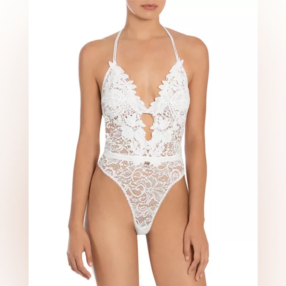 IN BLOOM by Jonquil  Stretch Lace Teddy Bodysuit, XL, Ivory, NWT